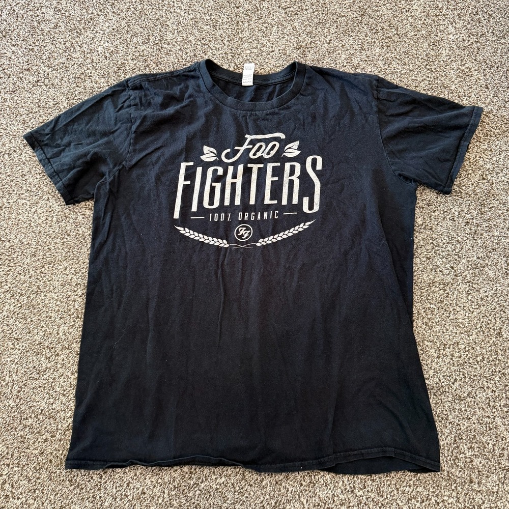 Foo Fighters 100% Organic Band T-Shirt Men's Large Black Distressed 2000s Grohl